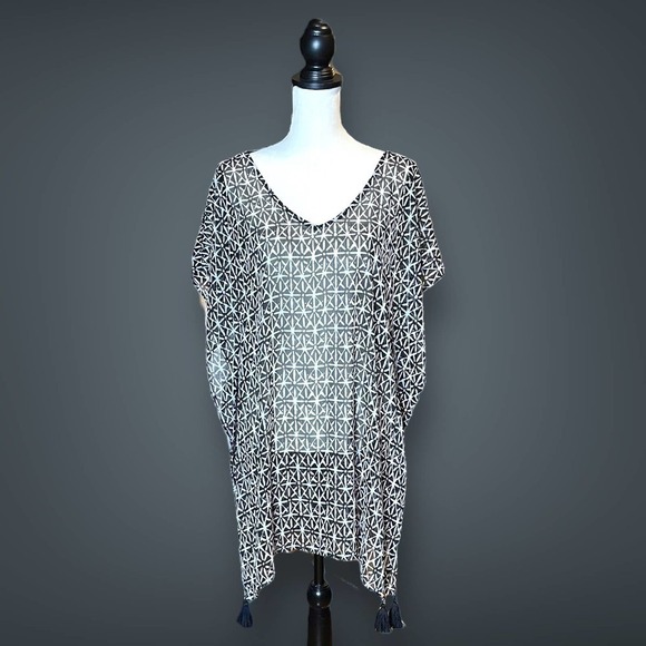 Kona Sol Women's Lattice Back Chiffon Kaftan Beach Swim Cover Up Dress - Size M - Picture 1 of 7